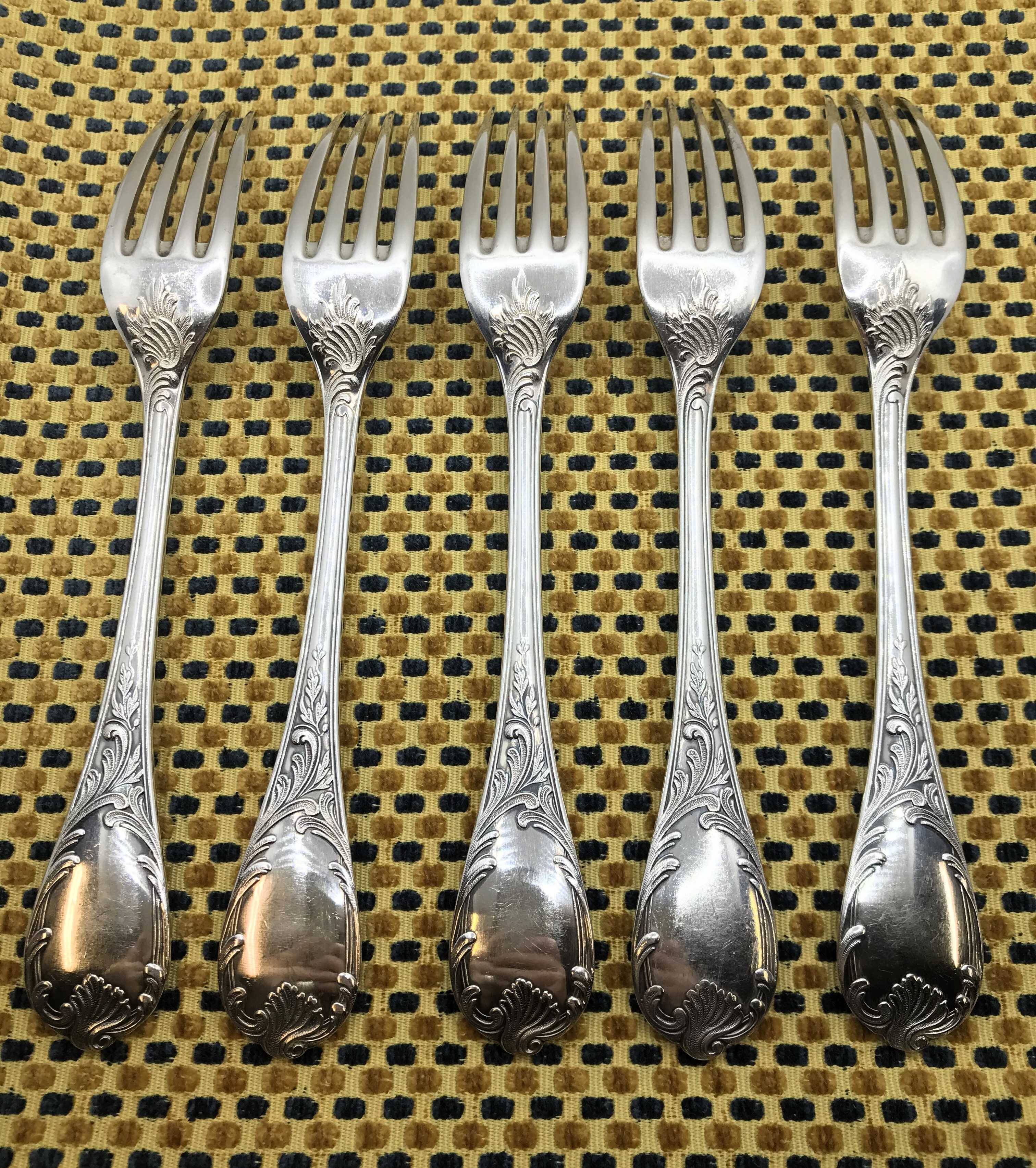 Set of 5 silver-plated forks from Christofle, Marly