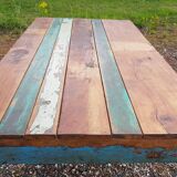 Polychrome teak dining table for 8 to 10 people