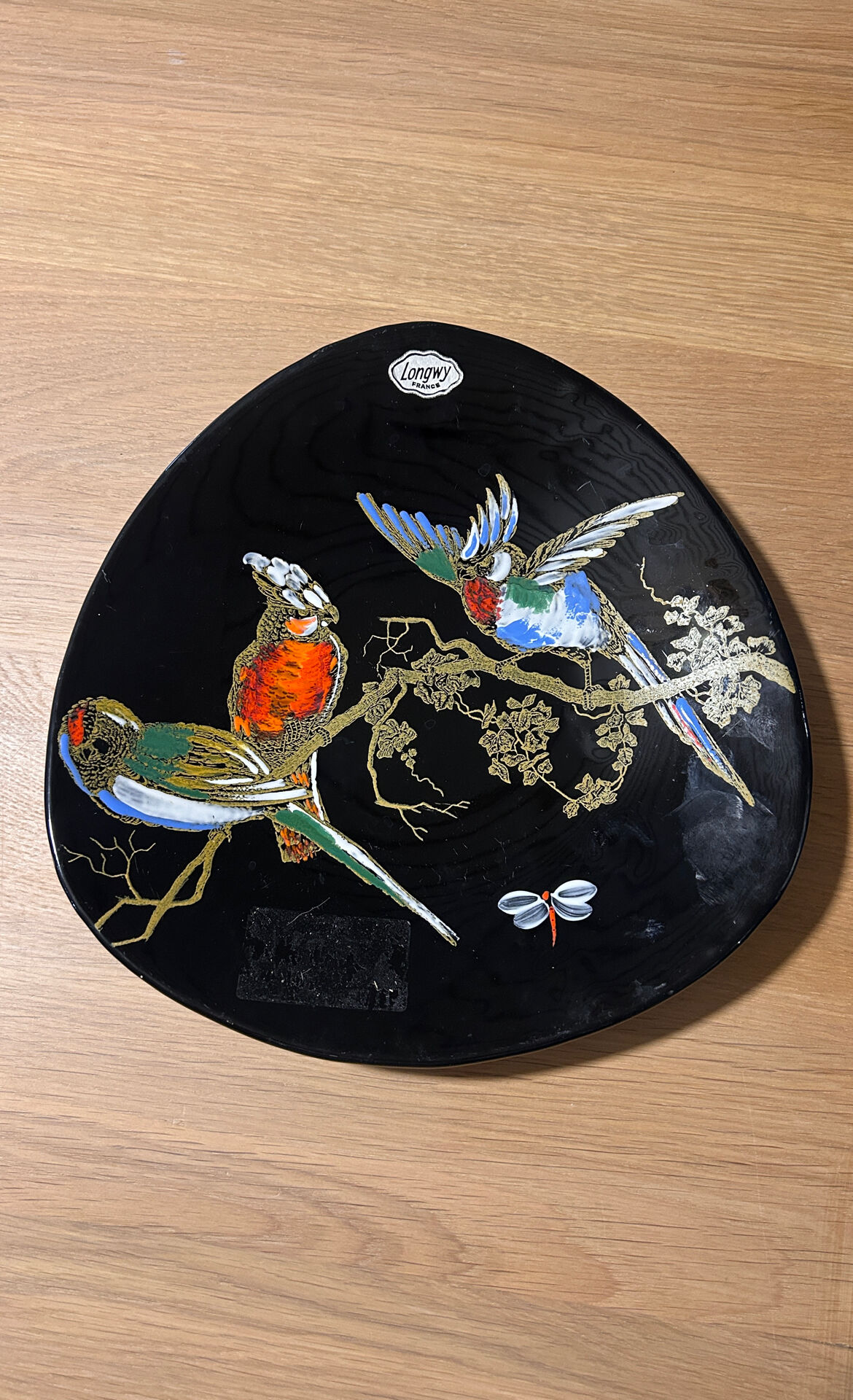 Assiette décorative Longwy Aubade 3522 – oiseaux peinte à la main