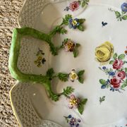 Large decorative antique plate with raised flowers – 19th century style