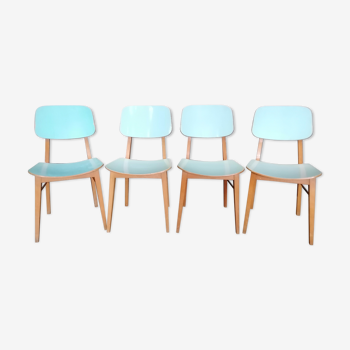 Suite de 4 chaises bleues de cuisine style Thonet