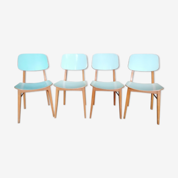 Suite of 4 blue kitchen chairs, Thonet style.
