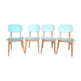 Suite of 4 blue kitchen chairs, Thonet style.