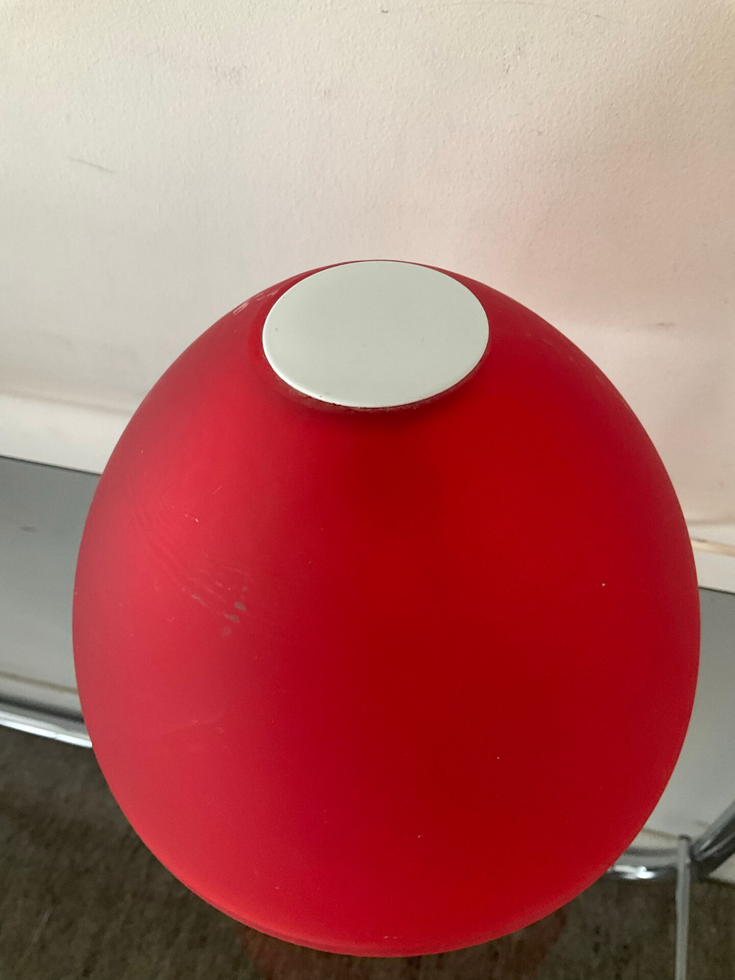 Vintage red glass mushroom lamp