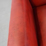Fauteuil peint en rouge en cuir de mouton