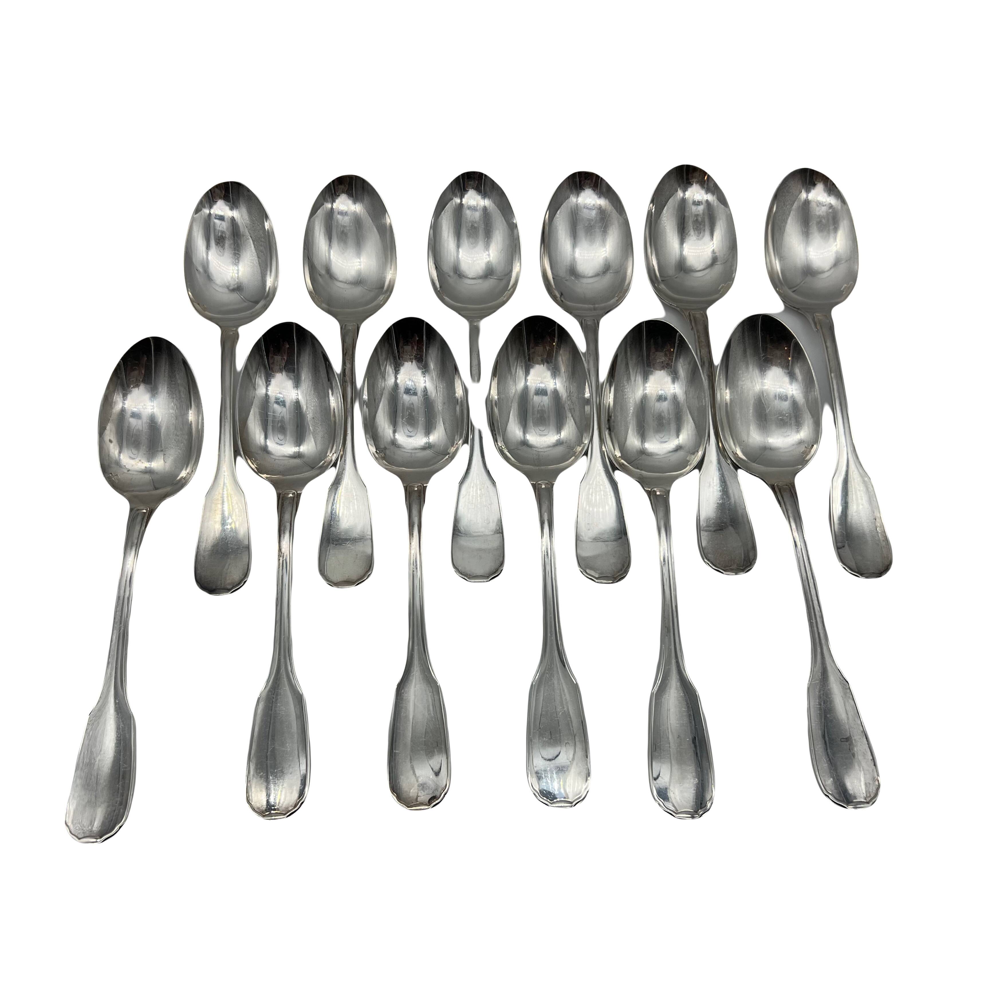 12 large Christofle spoons, Versailles model, silver plated metal