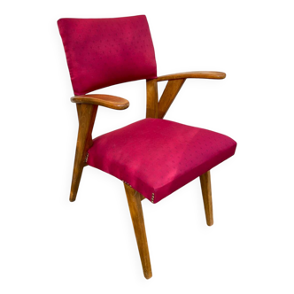fauteuil chaise bois et tissu rouge