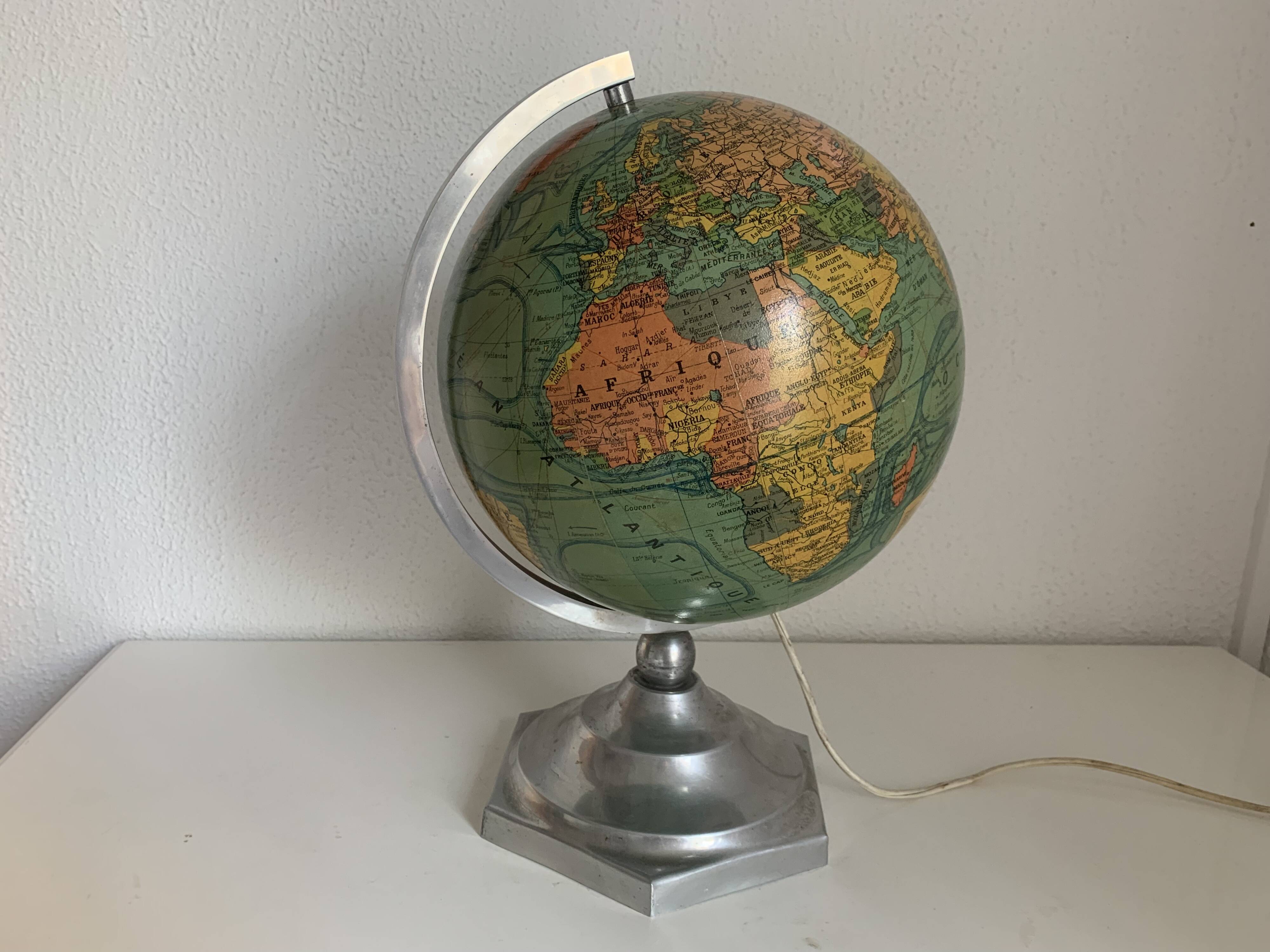 Globe terrestre J.Forest verre vintage 1950 mappemonde - 37 cm