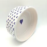 Ceramic bowl with small blue hearts and lead-free paint