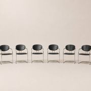 Set of eight cantilever chairs in black faux leather and chrome steel — c. 1980