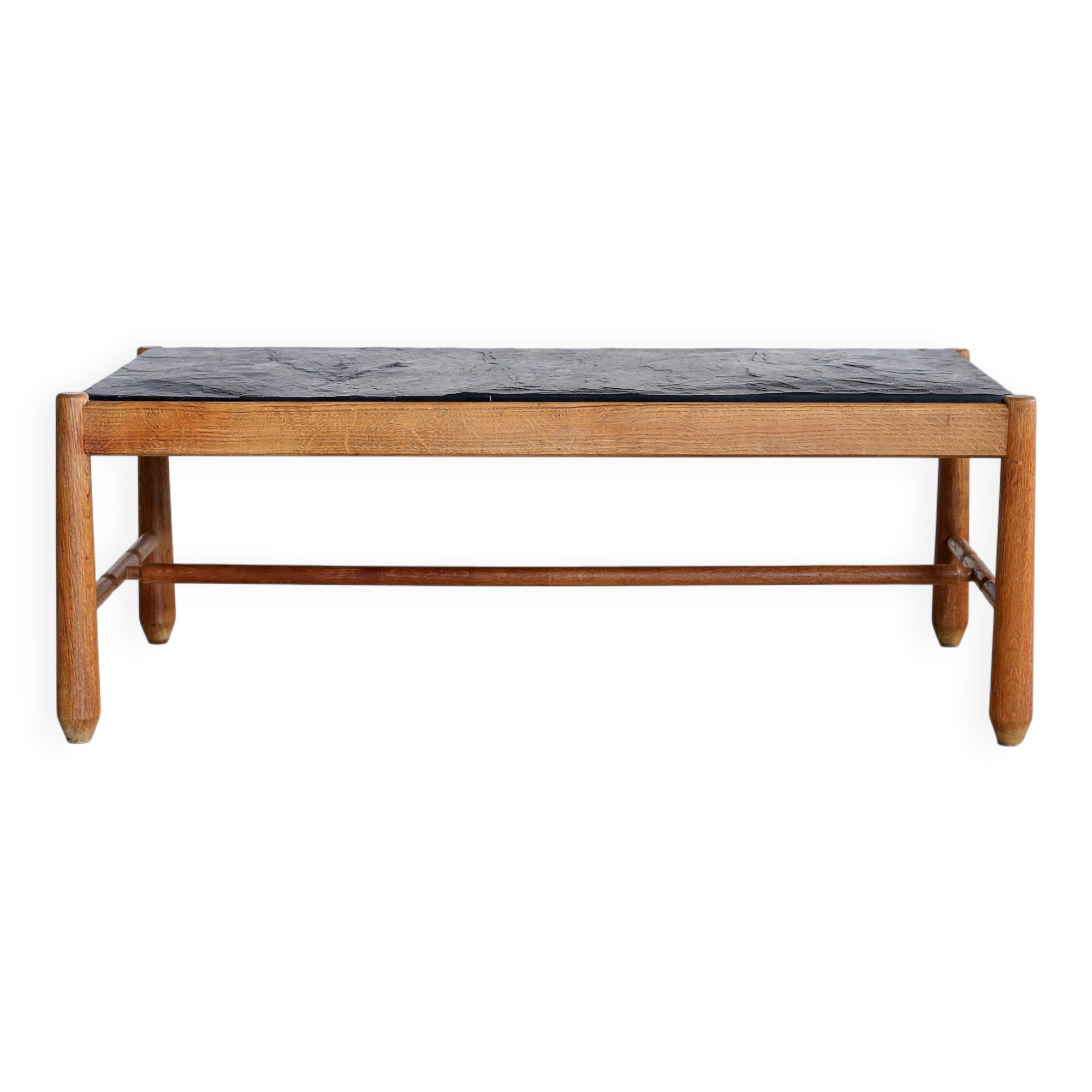 Brutalist Scandinavian coffee table, slate top.