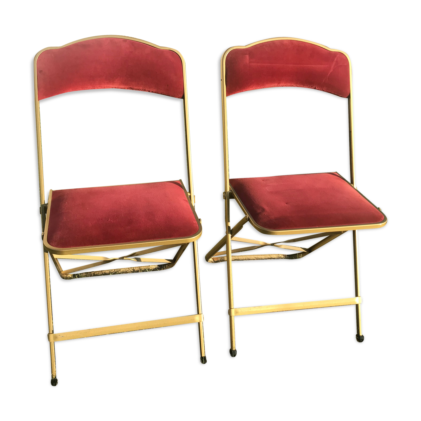 Pair of foldable red velvet chairs