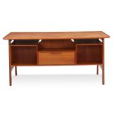 Freestanding teak desk, front with six drawers