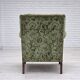 1950s, Danish relax armchair, green furniture velour, carved oak wood.
