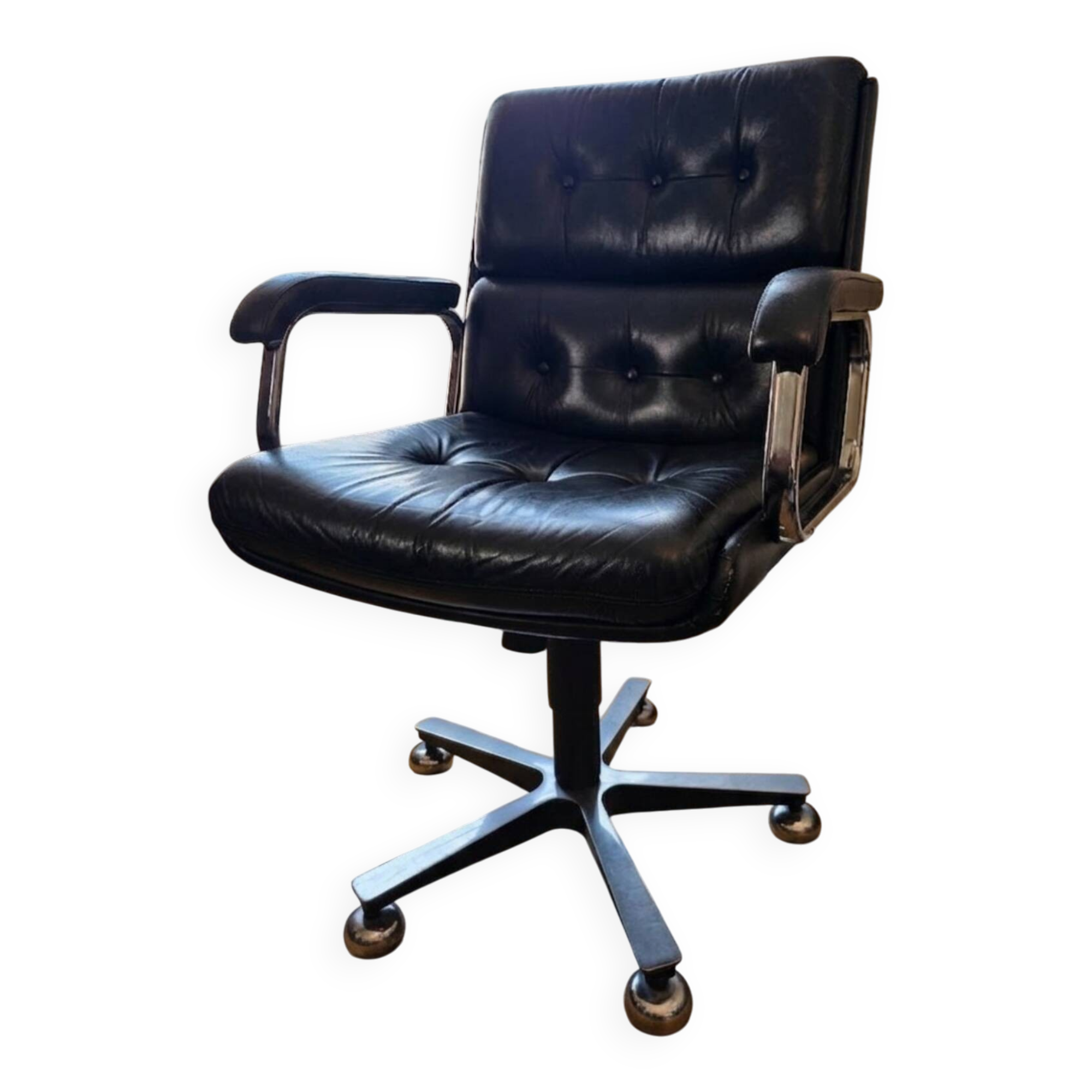 Co Fe Mo armchair in black leather - Vintage 80s - Adjustable height