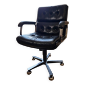 Co Fe Mo armchair in black leather - Vintage 80s - Adjustable height