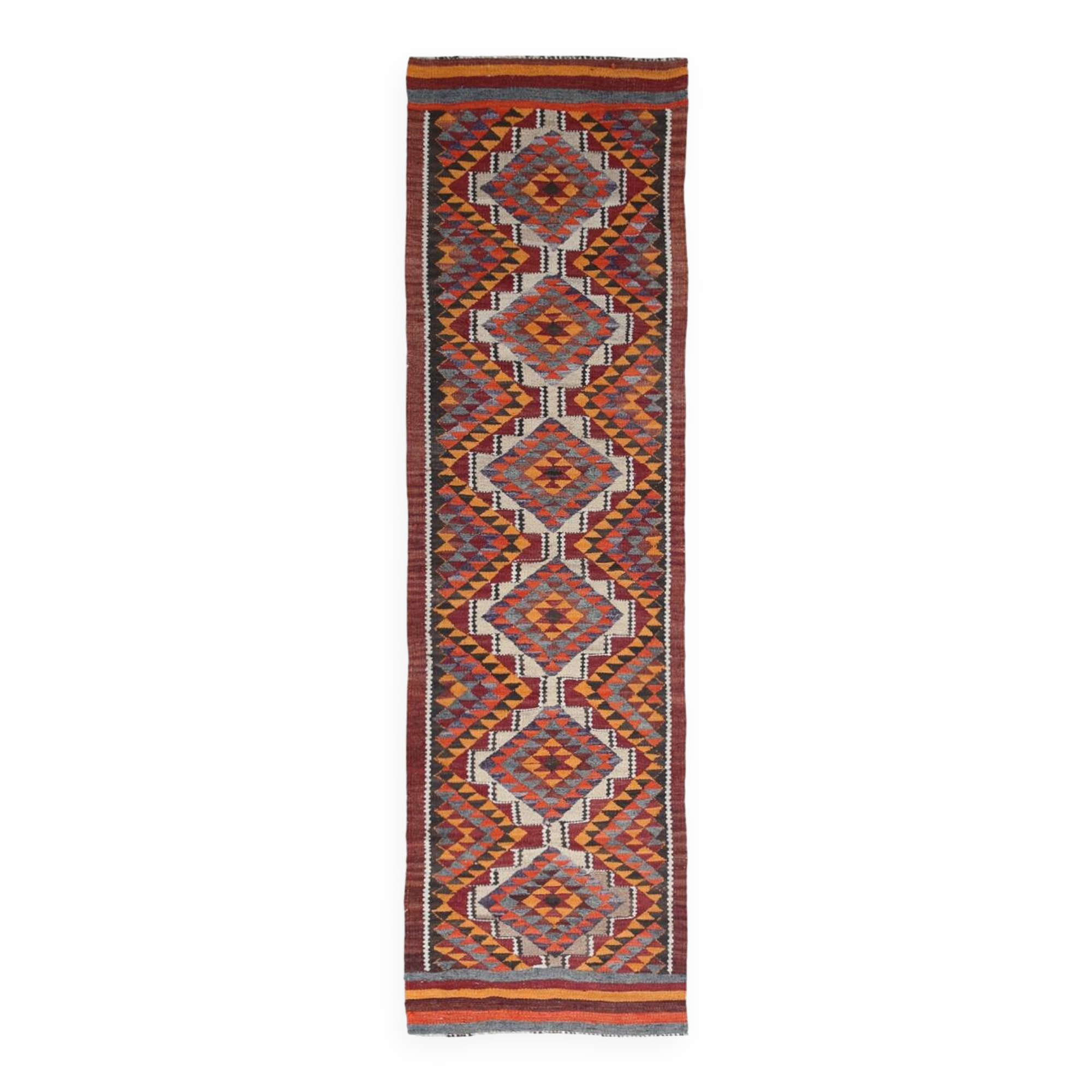 Colorful Multicolor Tribal Kilim Runner Rug, 82x295Cm