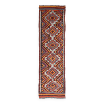 Colorful Multicolor Tribal Kilim Runner Rug, 82x295Cm