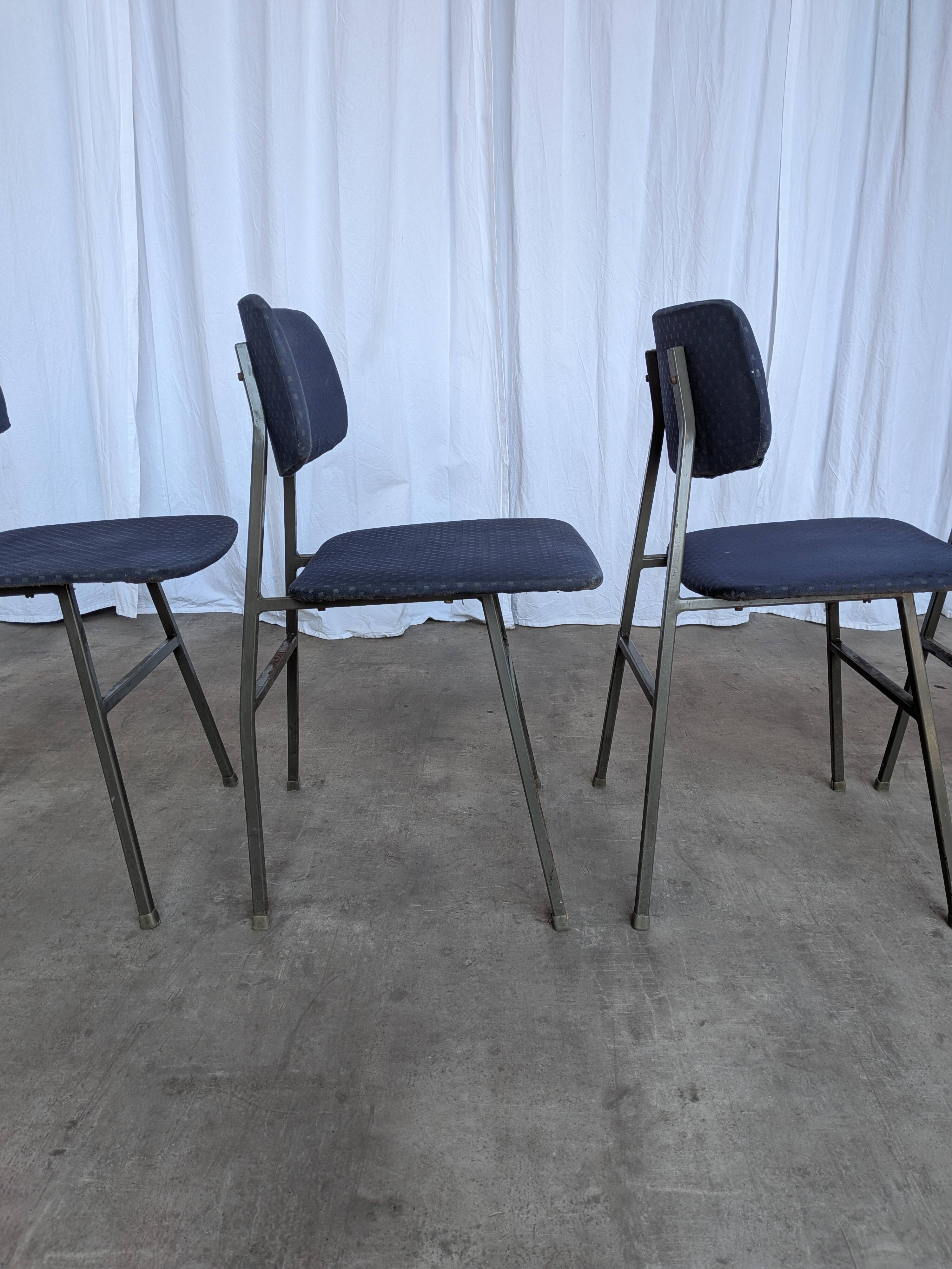 Set of 4 Vintage Stol Kamnik School Chairs Blue Upholstered Retro Dining Ch
