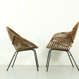 Set of 2 Vintage Rattan Lounge Chairs H. Broekhuizen for Rohé Noordwolde, The Netherlands 1960