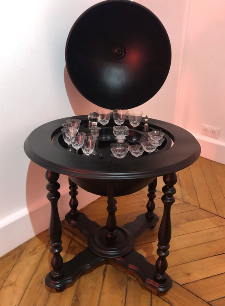 Bar Globe Terrestrial Map Eucalyptus Wood World Painted Black