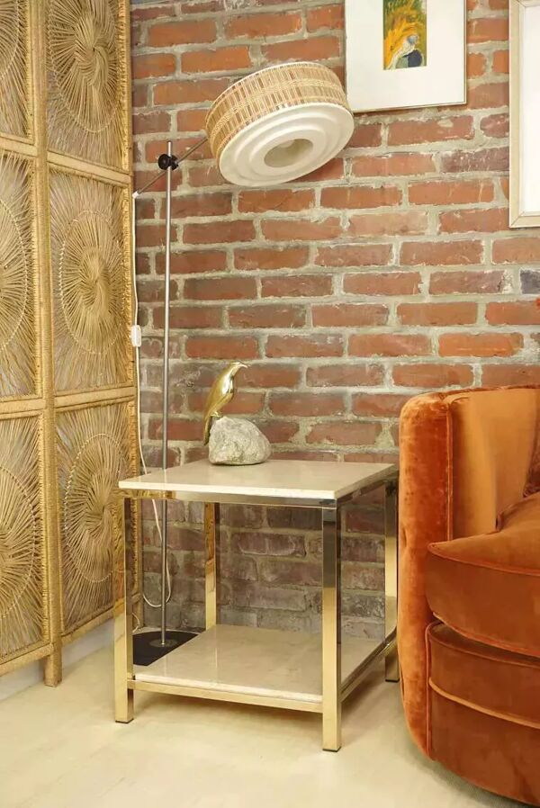 Paire de bouts de canapé en travertin et plaqué or 24carats