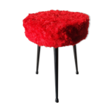 Tripod stool with vintage red moumoute seat