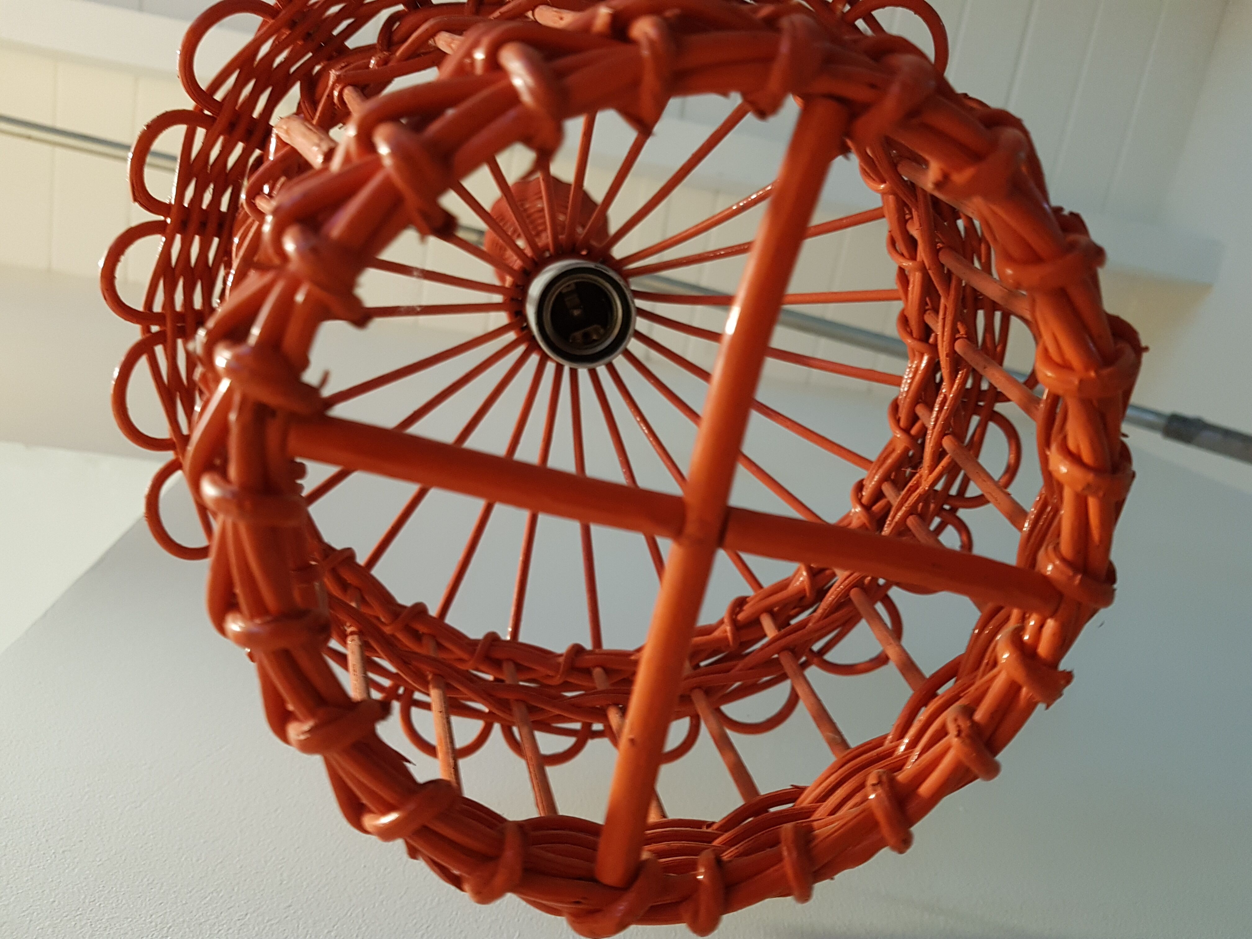 Hanging rattan bird cage orange vintage