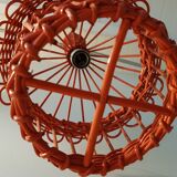 Hanging rattan bird cage orange vintage