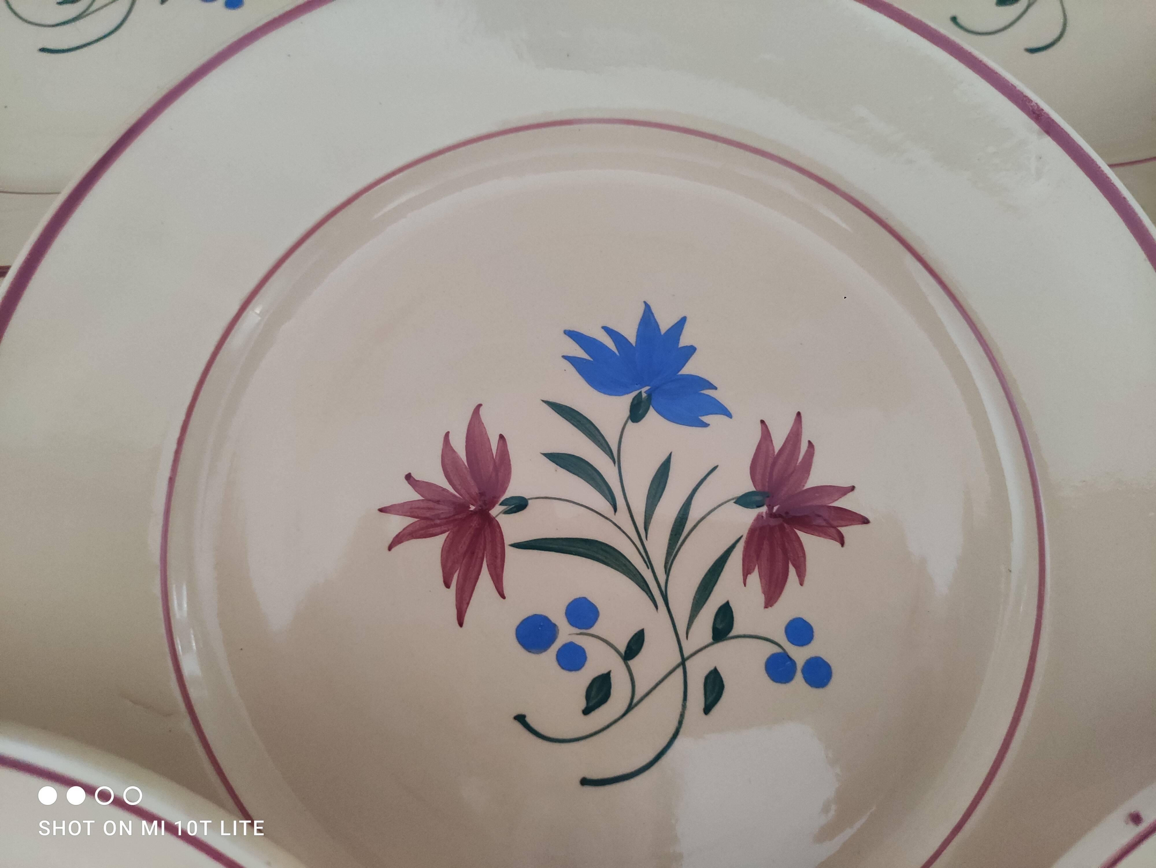 Set of 12 flat plates 30s earthenware K&G Lunéville model Denise