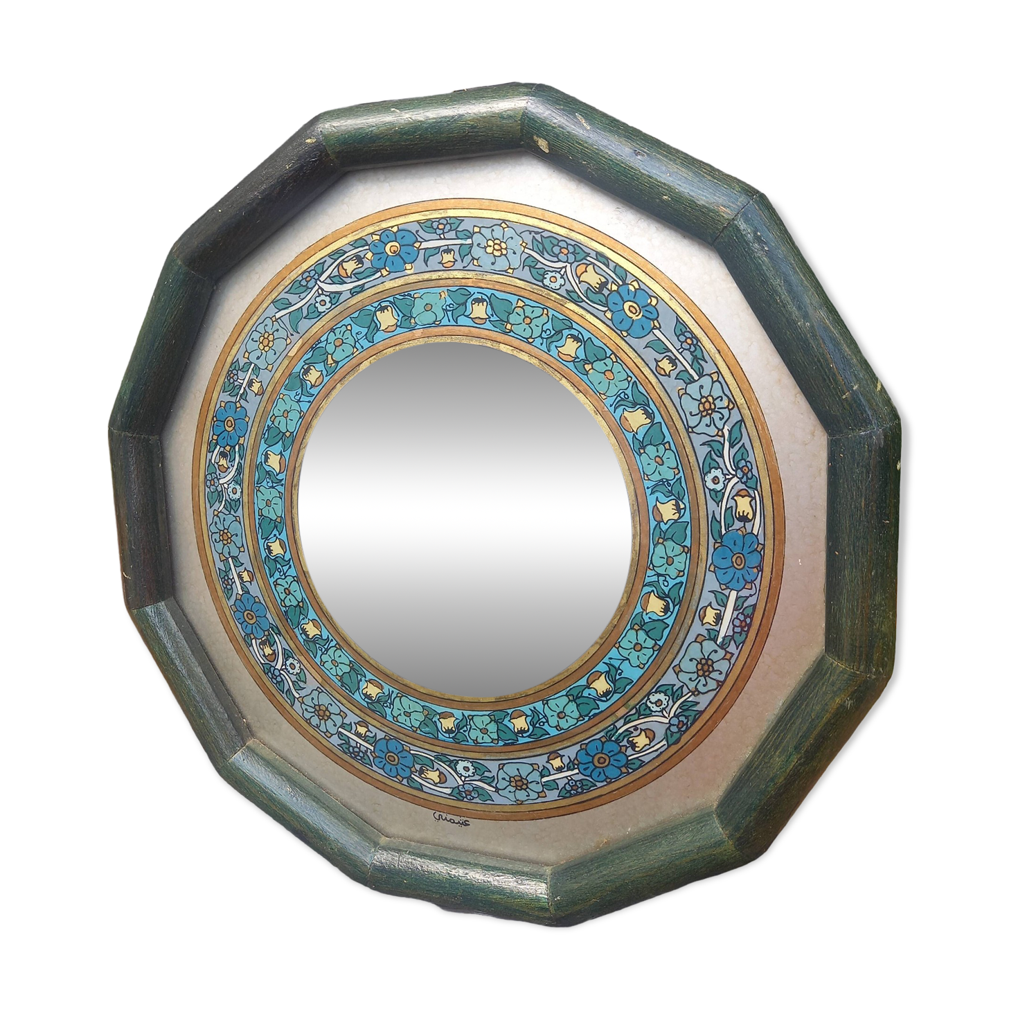 Oriental mirror floral pattern signed vintage