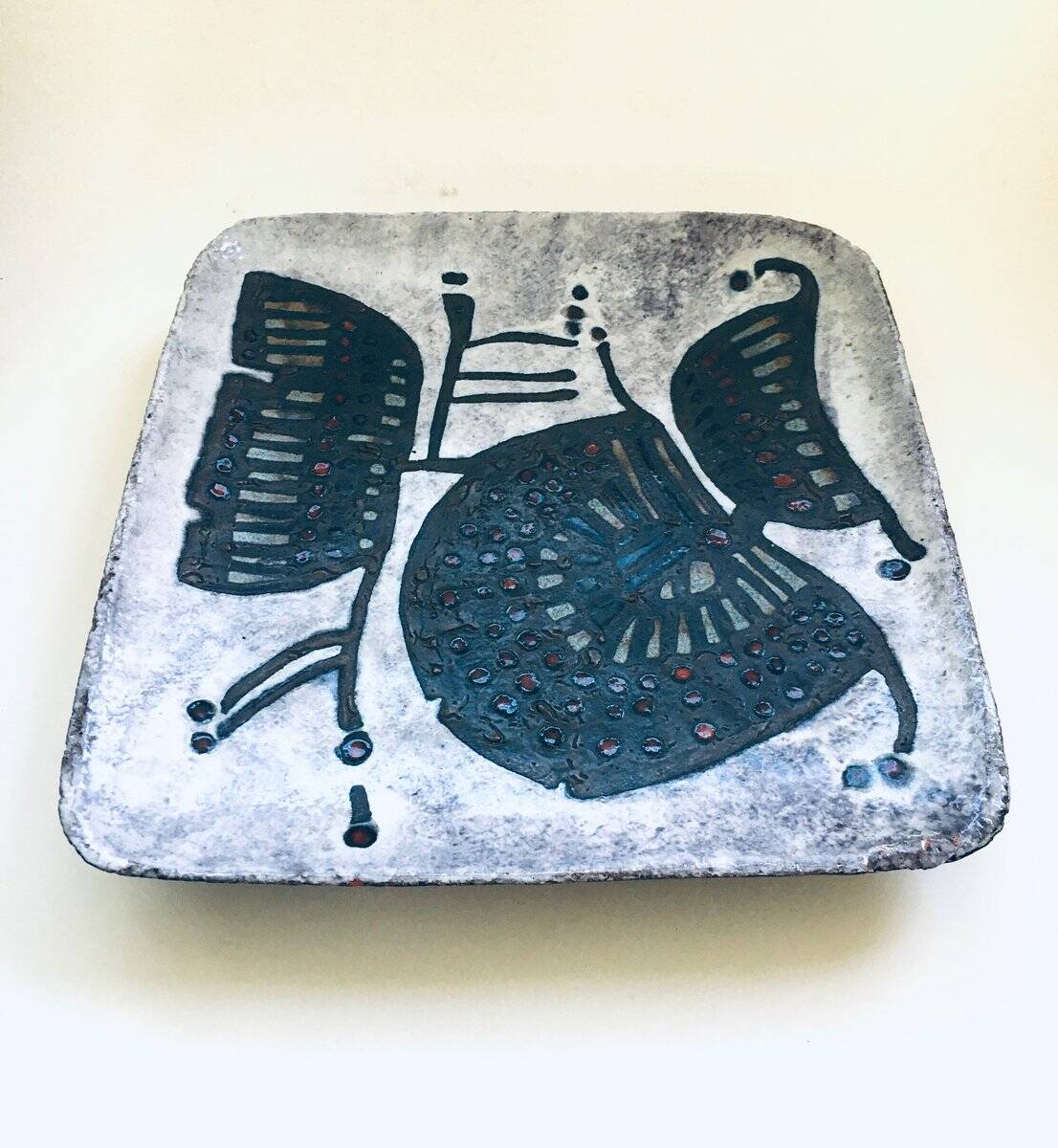 Vintage Brutalist Art Studio Ceramics Square Dish by Amphora Perignem, 1960s