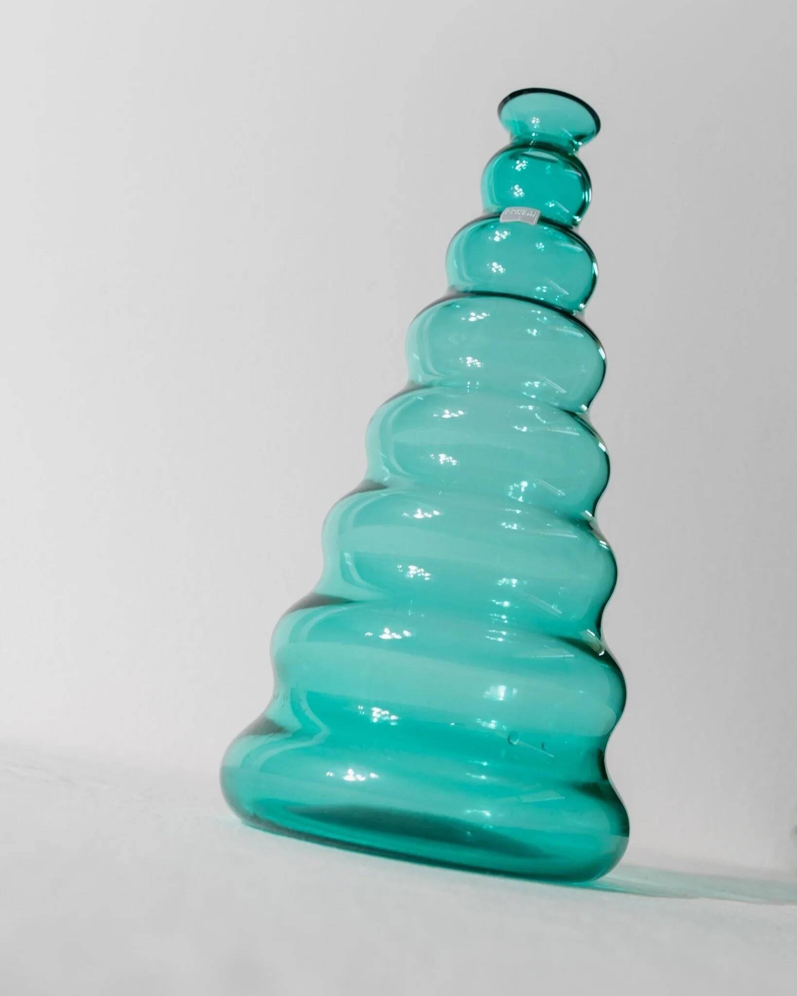 Turquoise Murano Glass Vase by Enrico Coveri, 1980s Italy – Wavy Bubble Silhouette in Transparent Glass