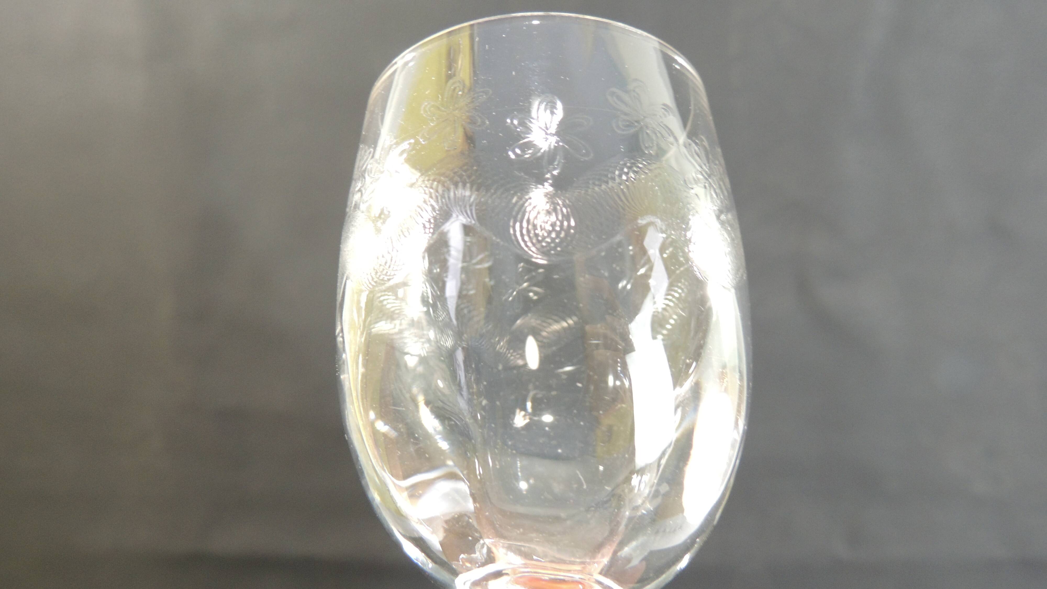 Set of nine engraved crystal liquor glasses, emma model. early 20th century/vintage/thouvenin vierzon