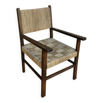 Armchair made of wood and rope, circa 1950