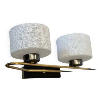 Pair of vintage 1960s wall lamps, Paris chic brass and textured glass sconces