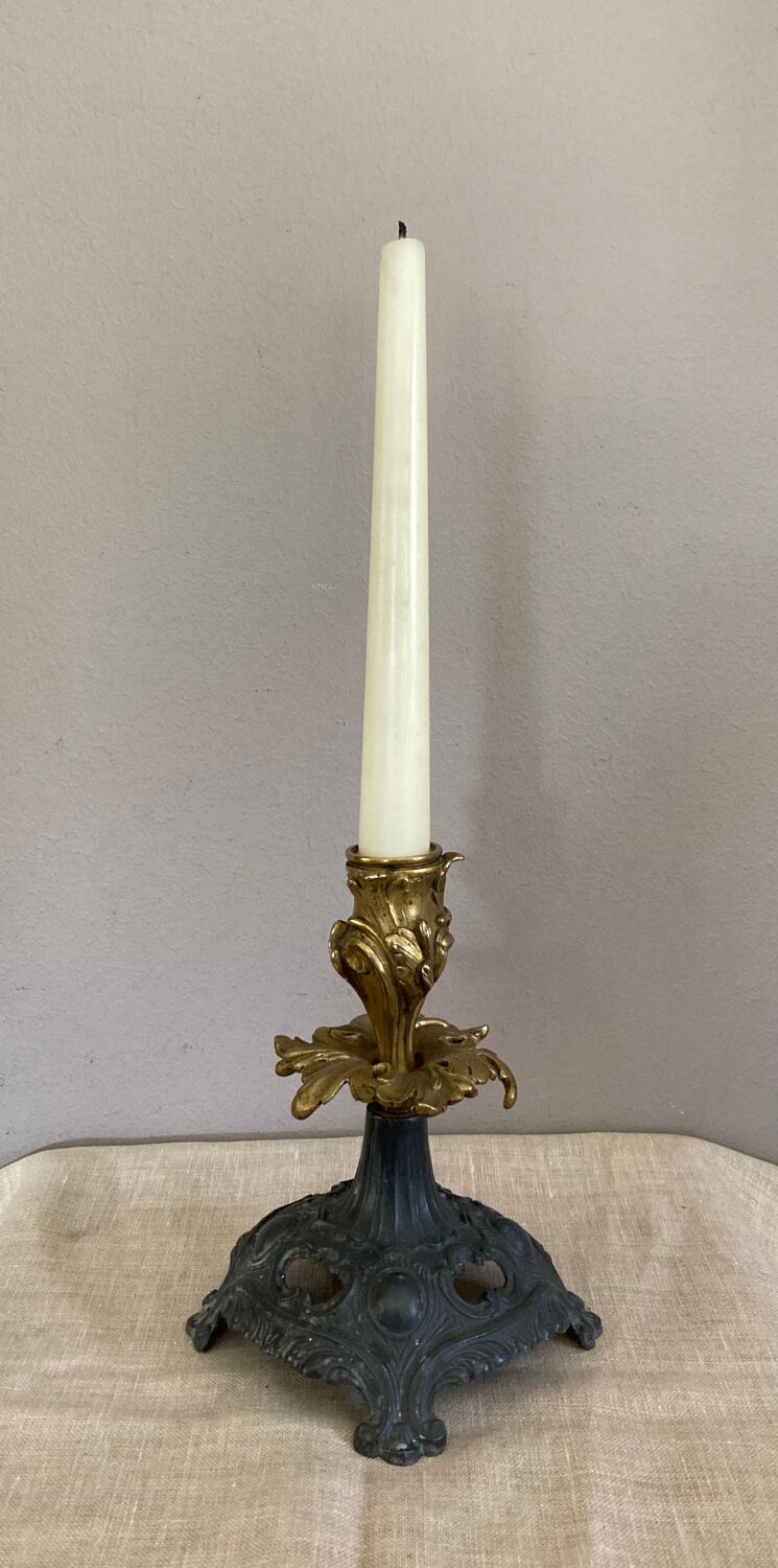 Louis XV candlestick in solid bronze openwork pewter base early twentieth century