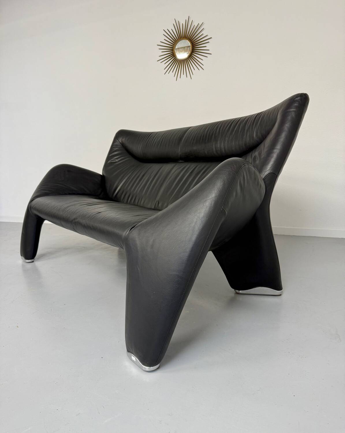 Old 2/3 seater lounge sofa designed by Jan Armgardt for Leolux in black leather