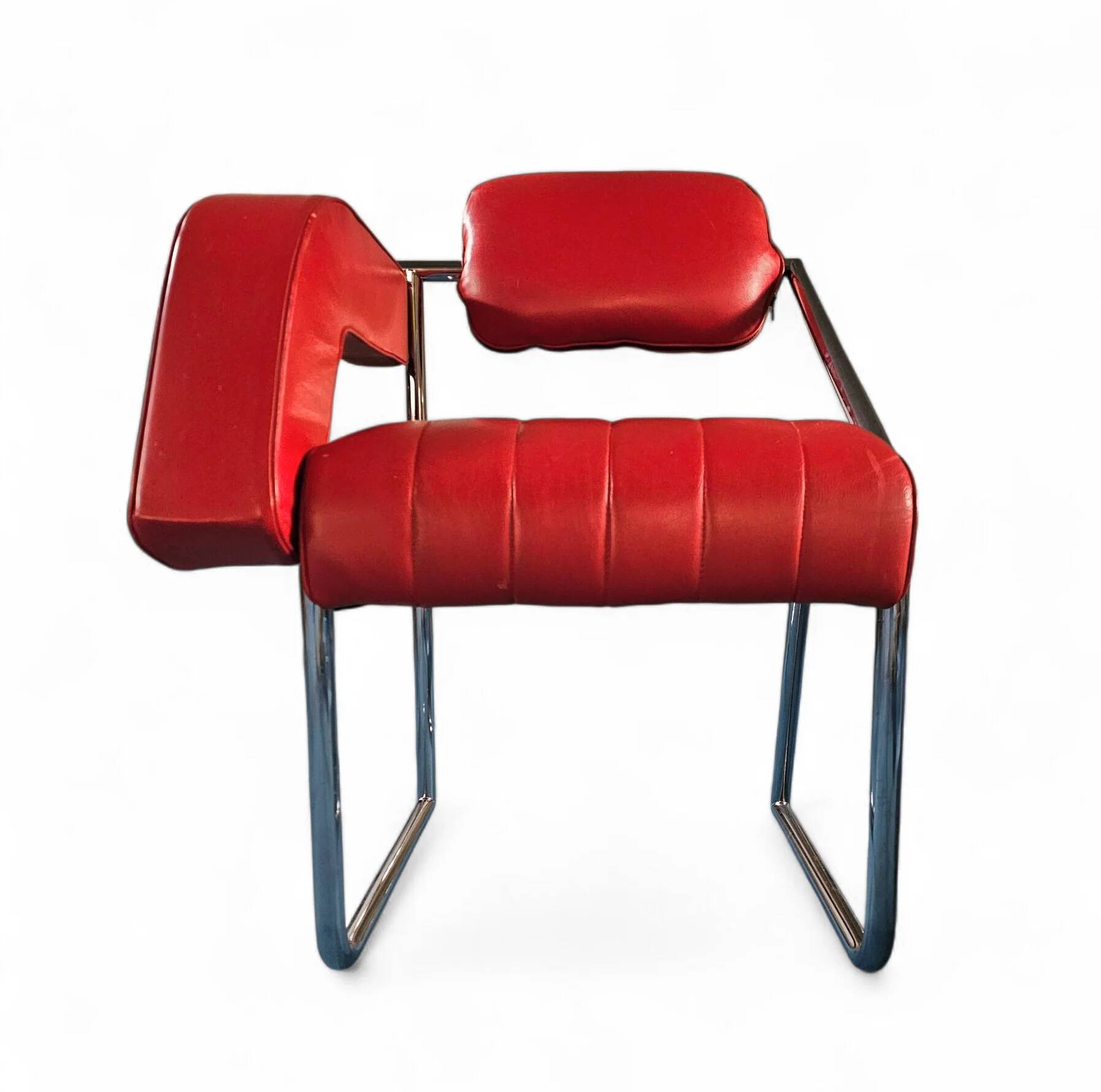 2 x Non-Conformist chair / Eileen Gray by Alivar / red leather / marked beneath the seat