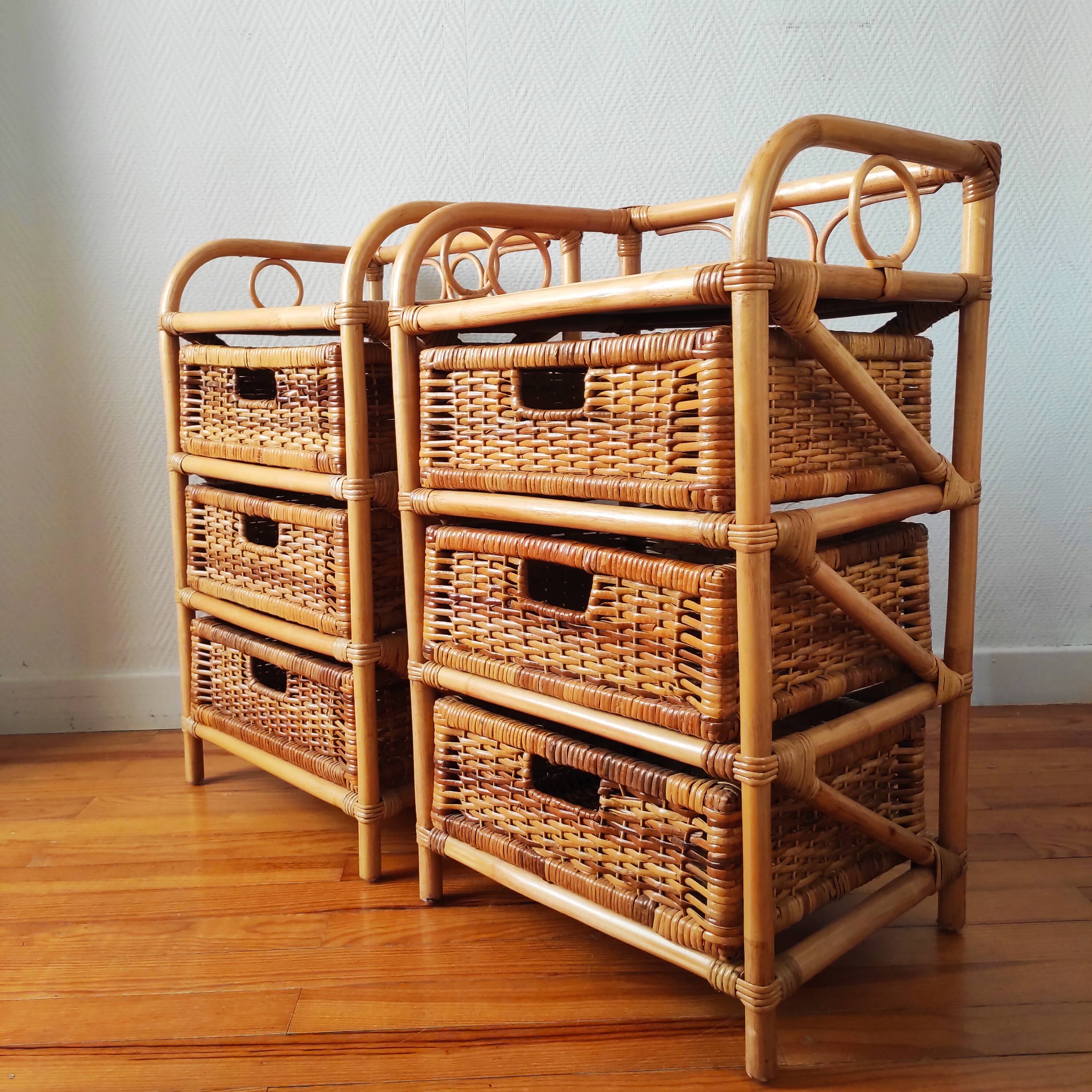 Pair of vintage rattan bedside tables