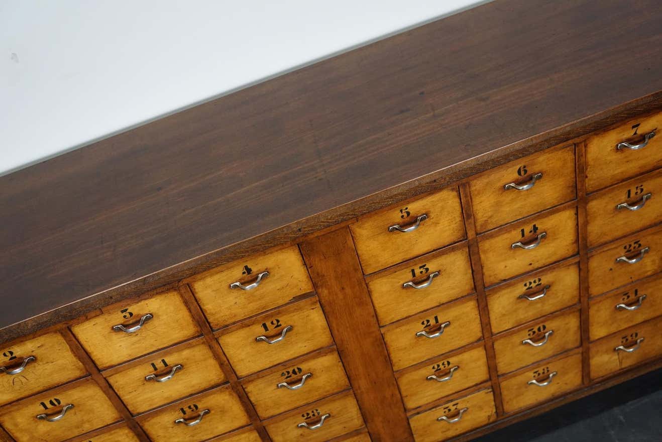 Dutch industrial apothecary cabinet in beech and oak 1940s