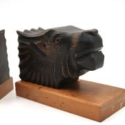 Serre-livres Art Deco en bois têtes de félins