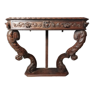 Console XIXème en chêne style Renaissance