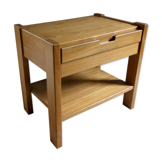 Simat France solid elm bedside table, 1980s