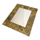 Vintage 1960s green and brown glazed ceramic mirror.
