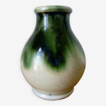 Vase en céramique vernissée vert et crème