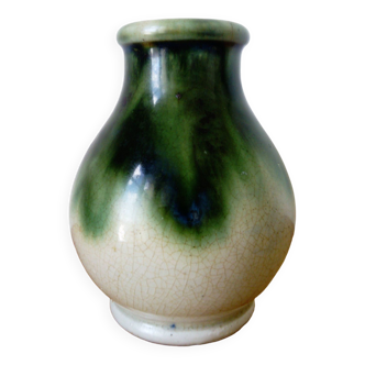 small green and cream glazed ceramic vase