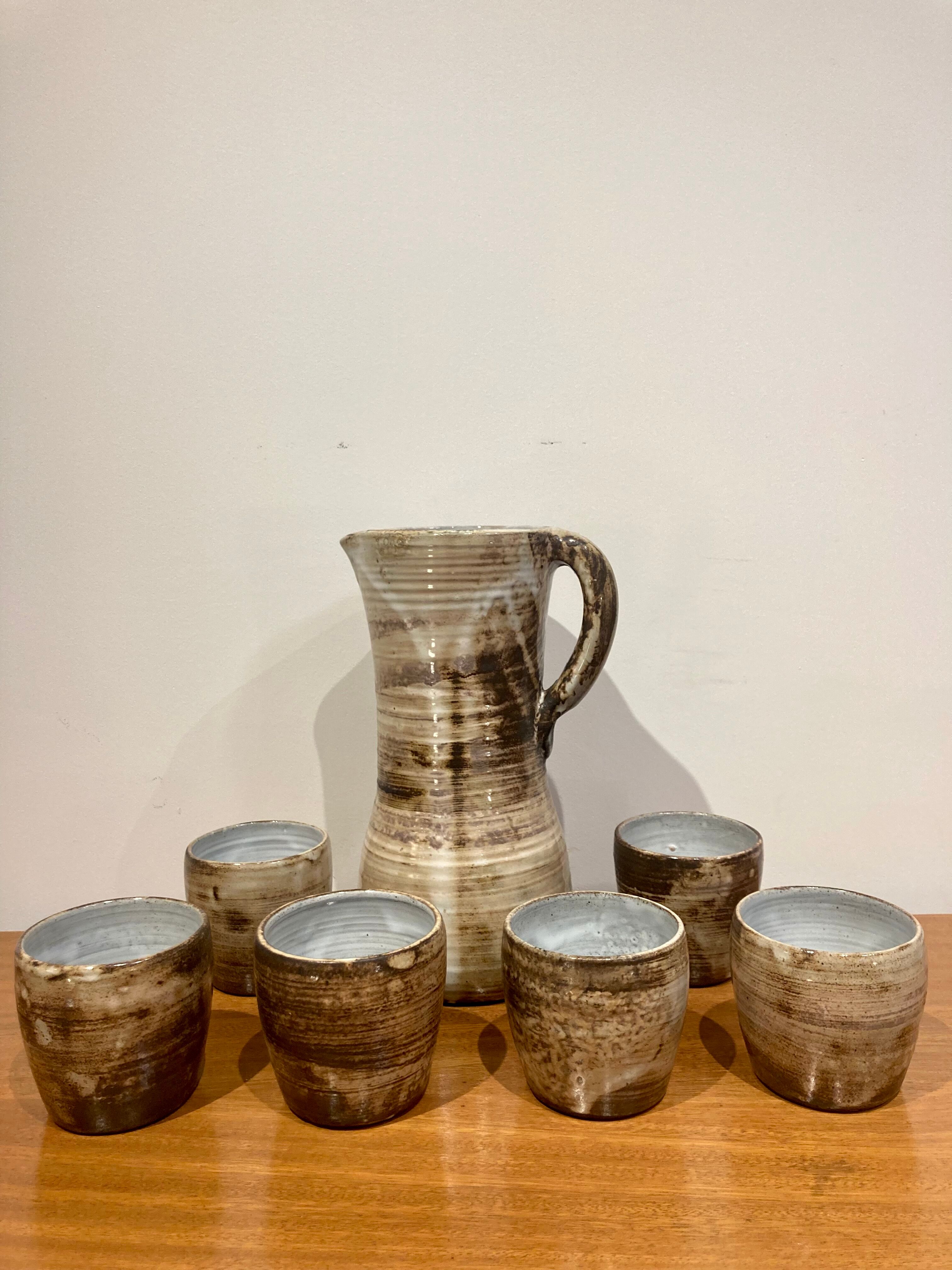 Service sandstone pitcher 6 glasses atelier dieulefit by jacques pouchain