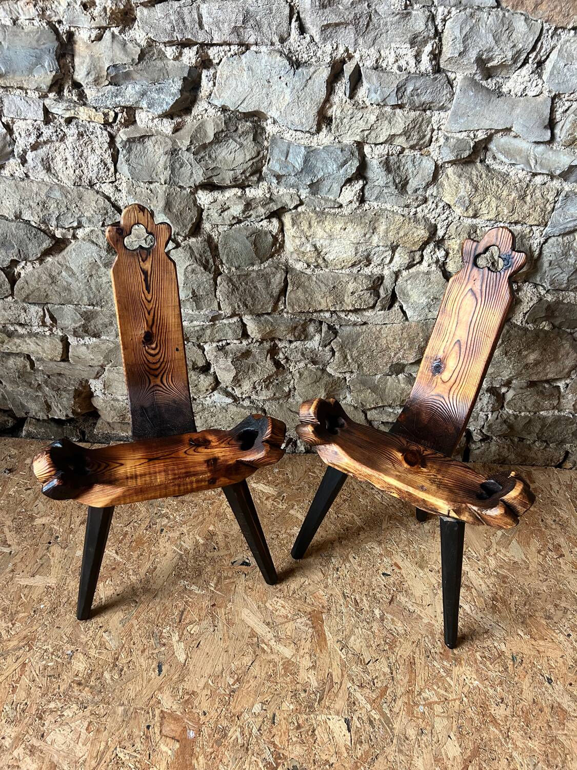 Pair of carved mountain stools
