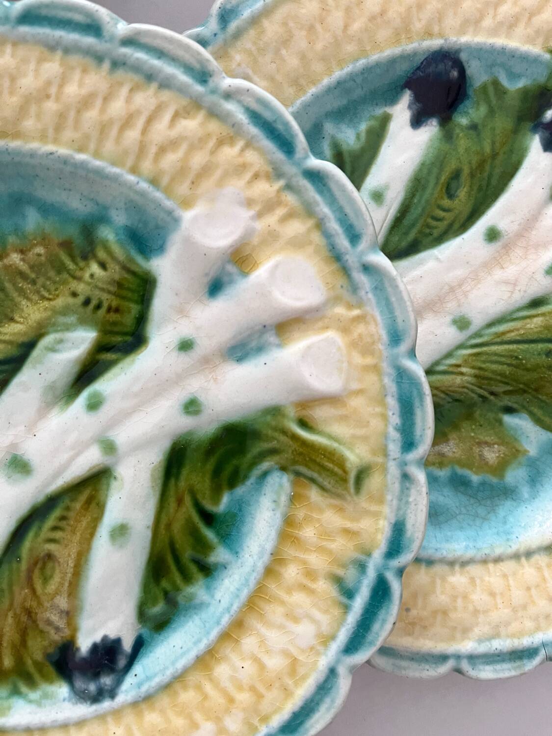 6 antique asparagus plates in Salins faience barbotine